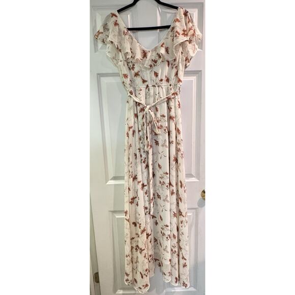 Baltic Born Katya Ruffle Maxi Dress L Rust Floral Print V Neck Flutter Sleeve - Picture 7 of 8